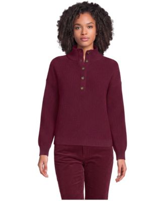 Women's Cotton Henley Stand-Collar Button-Placket Sweater