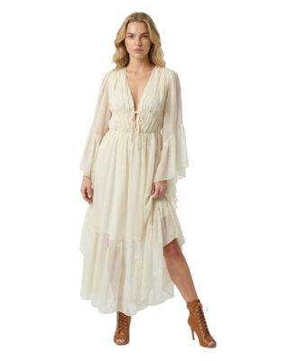 Women's Plunging V-Neck Ruffle-Sleeve Maxi Dress