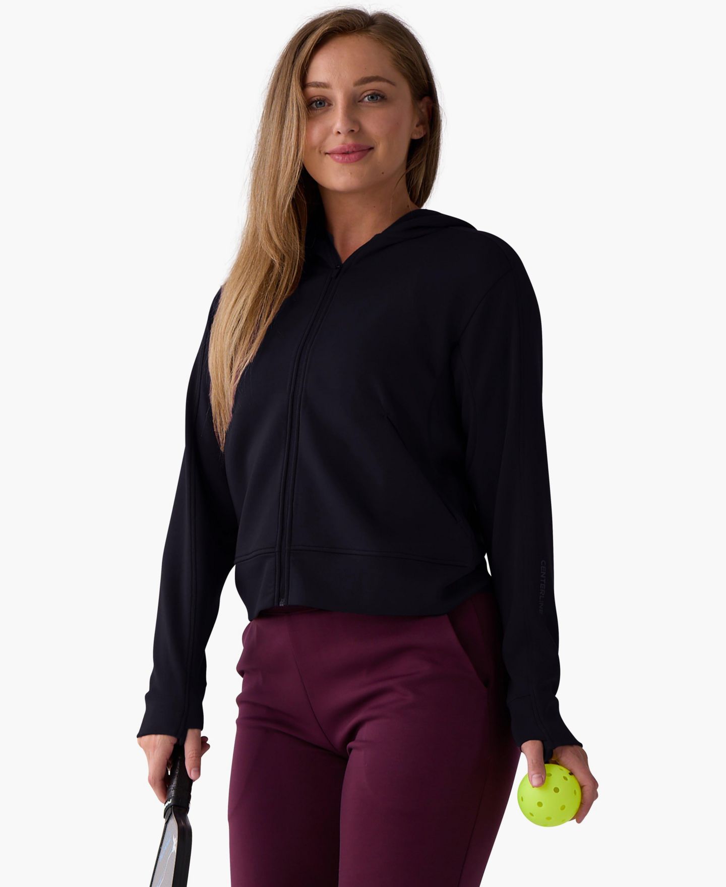 Женское худи Centerline Athletics Après 4-Way Stretch Built-In Thumbholes Full-Zip, цвет: Чёрный — фото 2