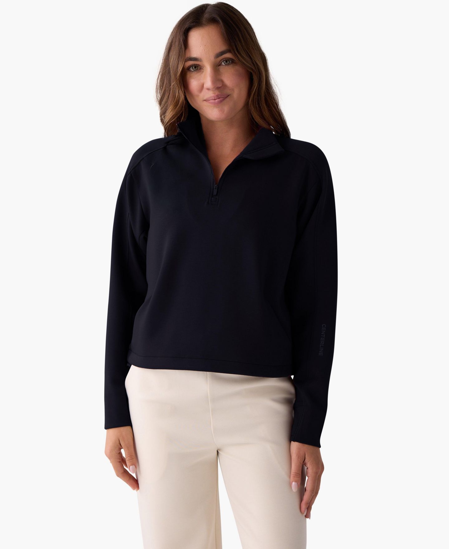 Женская толстовка Centerline Athletics Apres Quarter-Zip Mock-Neck, цвет: Чёрный — фото 1