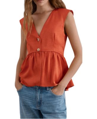 Women's Satin V-Neck Peplum Top