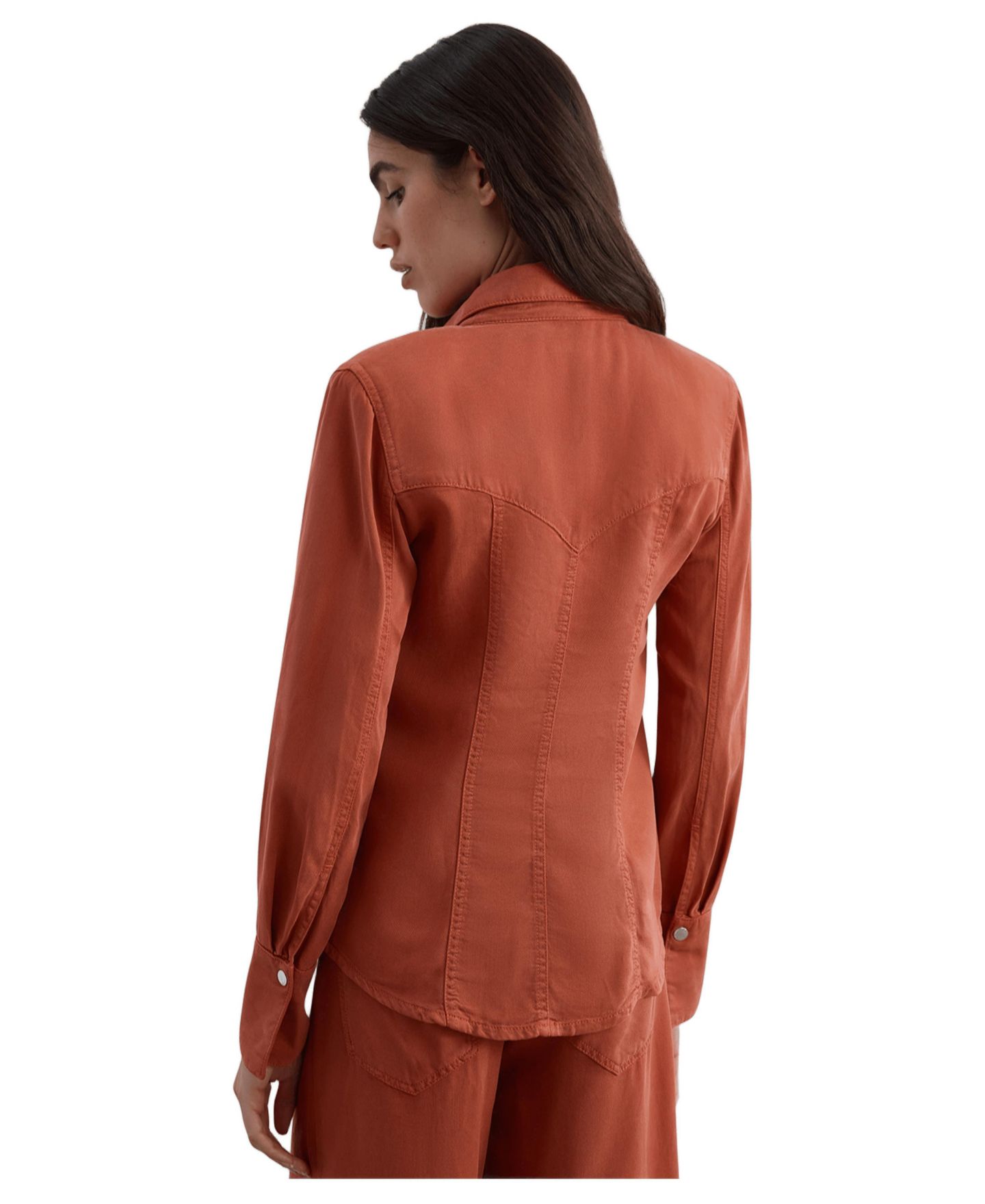 Женская рубашка Scalpers Collared Long-Sleeve Lyocell, цвет: Терракотовый — фото 3