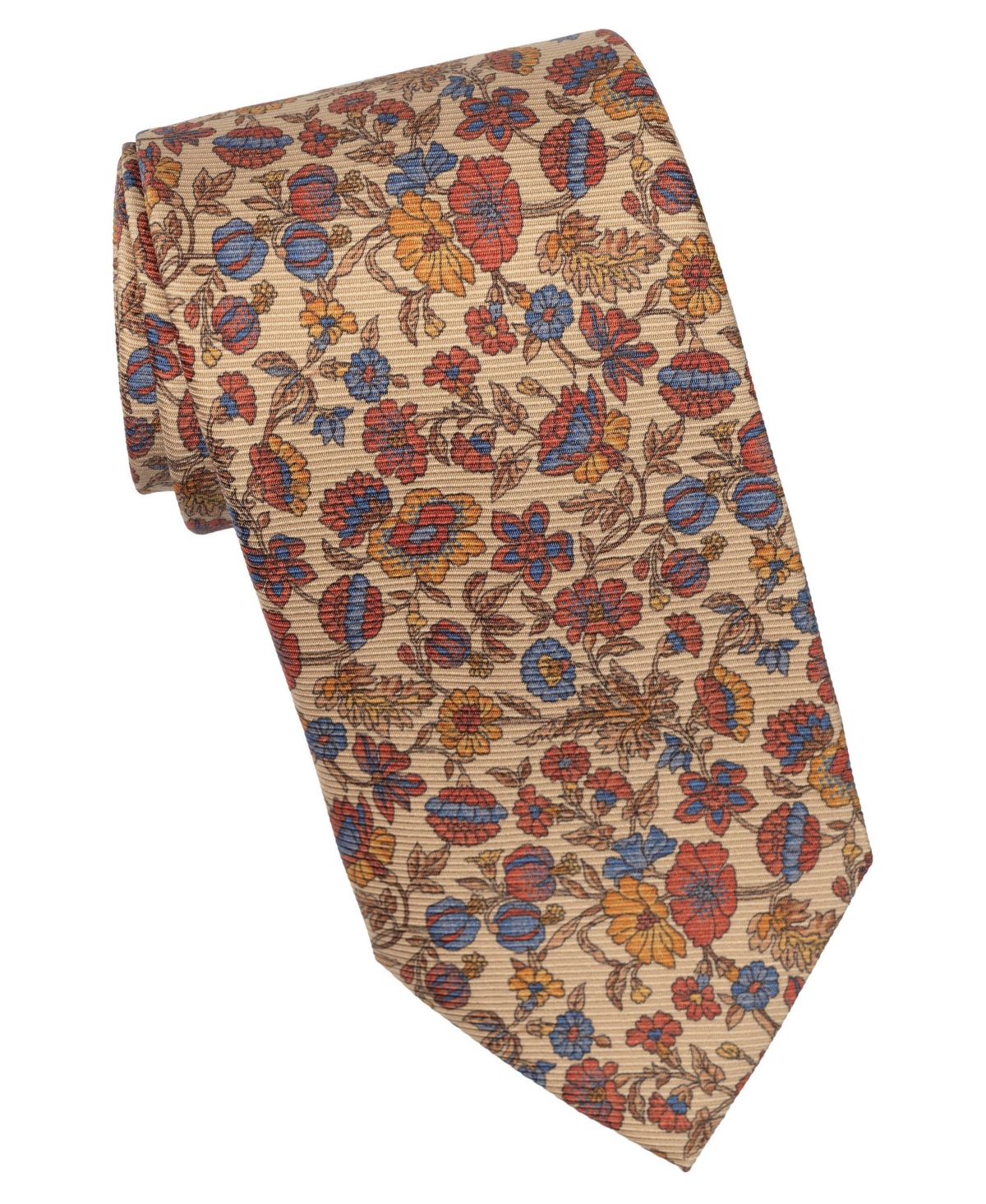Elizabetta Men's Conte Printed Madder Silk Floral-Print Extra-Long Tie - Beige