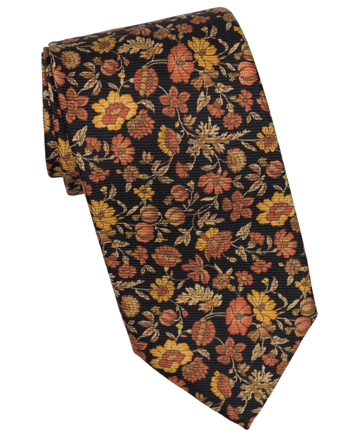 Elizabetta Men's Conte Printed Madder Silk Floral-Print Extra-Long Tie - Black