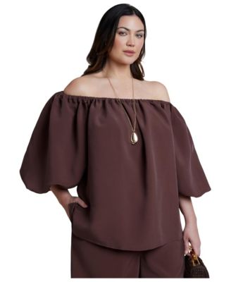 Plus Size Off-the-Shoulder Puff Sleeve Pull-On Blouse
