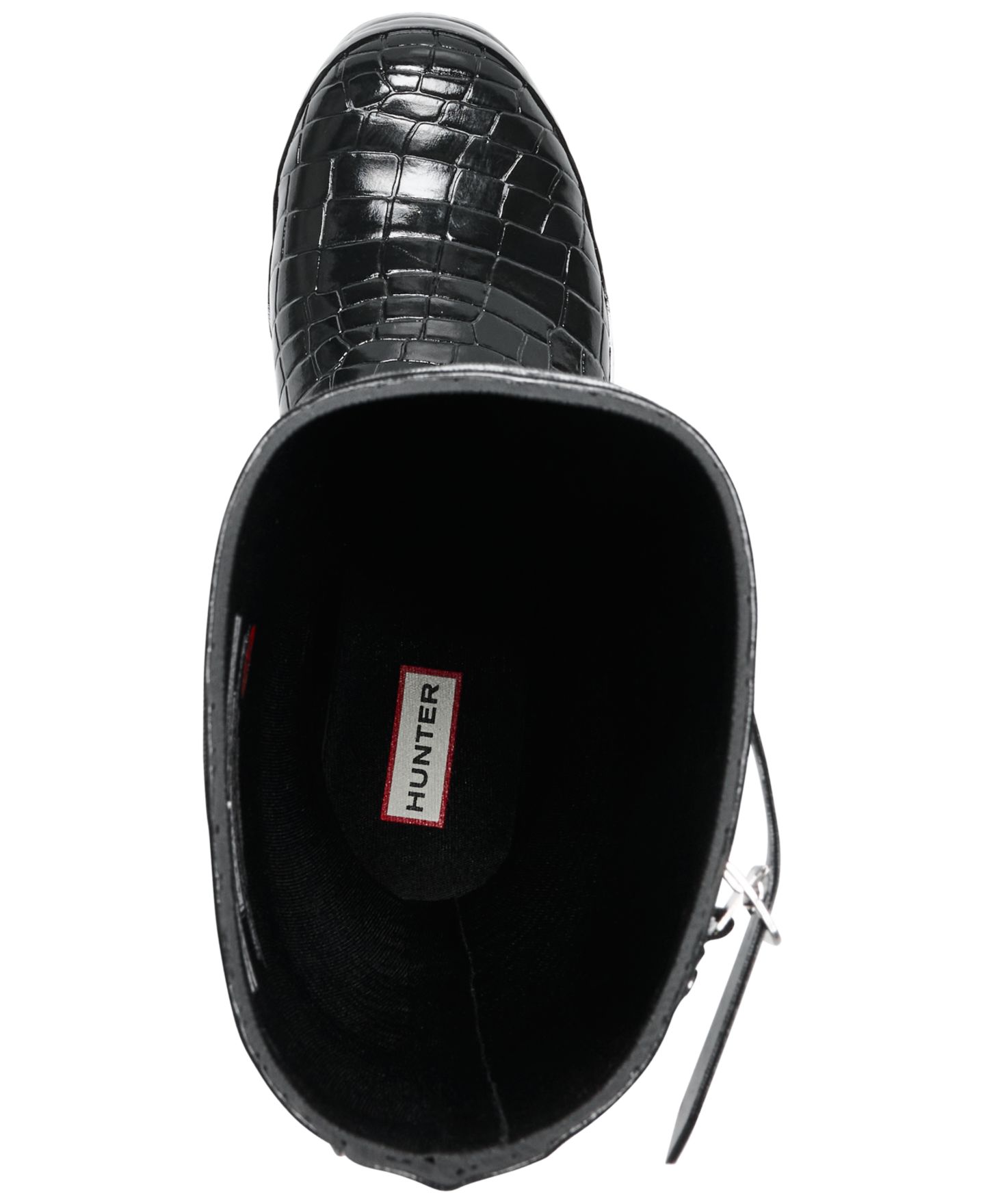 Женские ботинки Hunter Original Tall Gloss Crocodile Waterproof Rain, цвет: Чёрный с принтом — фото 4