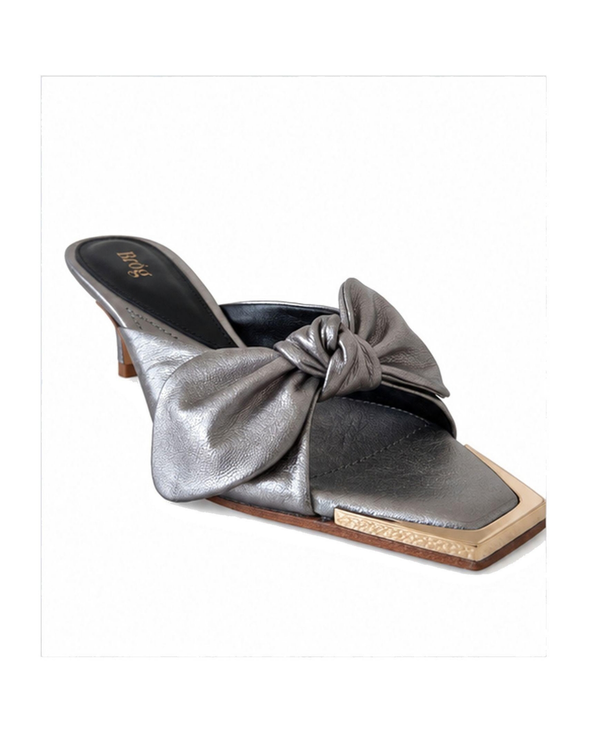 Brog Brida Square-Toe Kitten-Heel Leather Mules - Cosmos silver