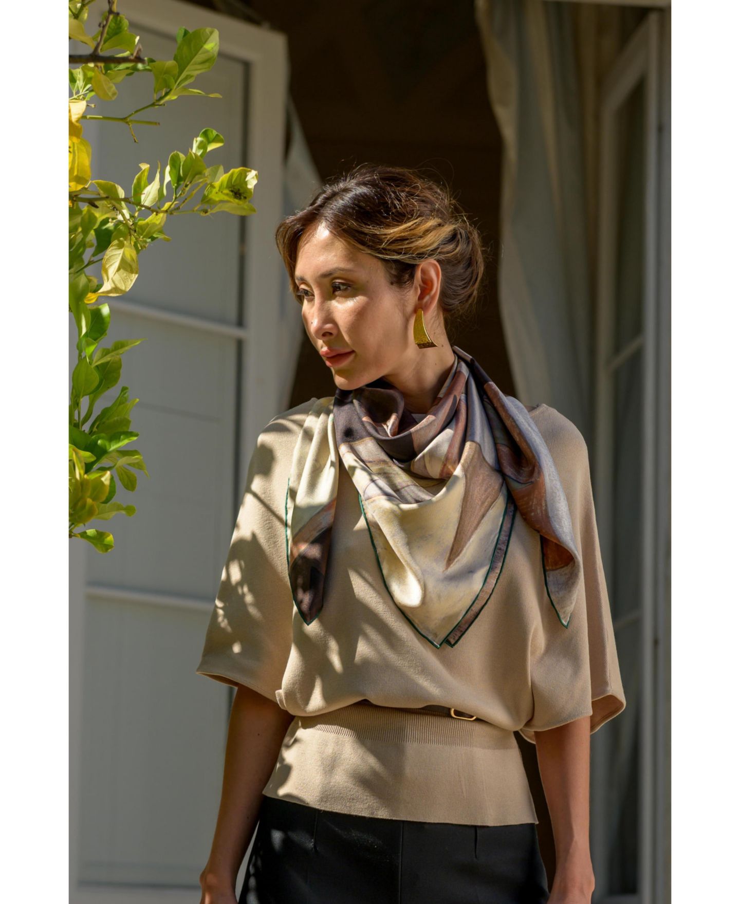 Женский шарф Elizabetta Dani Geometric Silk, цвет: Земляной — фото 3