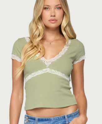 Women's Juli Short-Sleeve Ribbed V-Neck Top