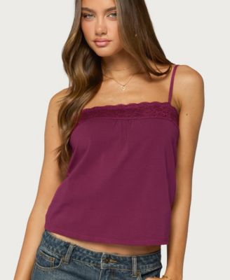 Women's Abbe Lace Trim Square Neck Tank Top