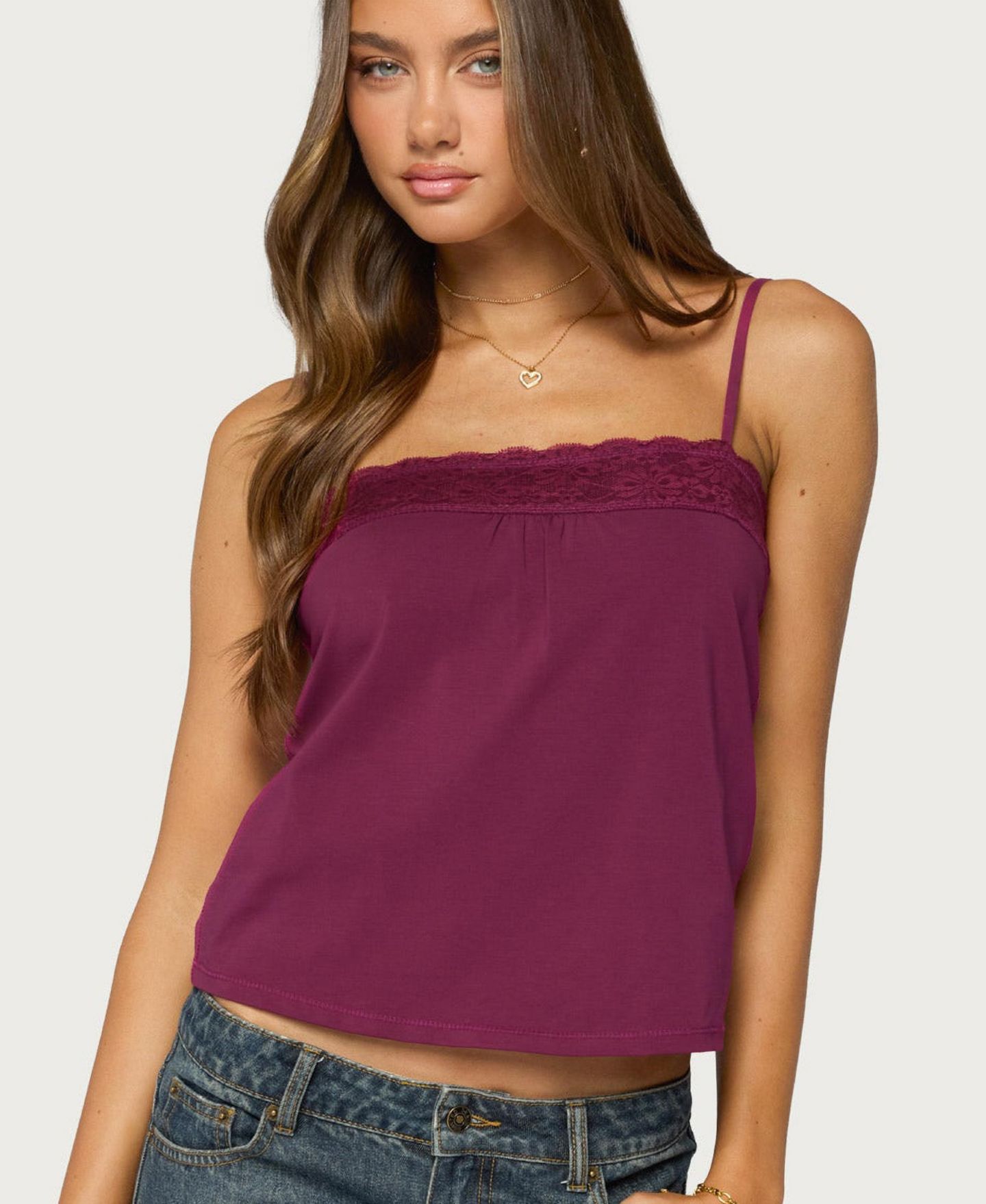 Женский топ Edikted Abbe Lace Trim Square Neck, цвет: Бордовый — фото 1