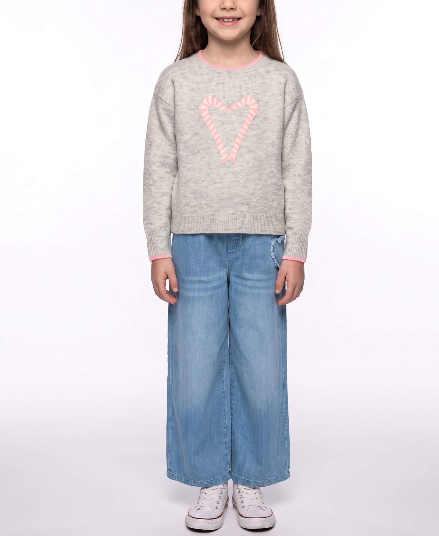Свитер CeCe Candy Cane Heart Long-Sleeve Crewneck для девочек, цвет: Светлый пастельный серый — фото 2