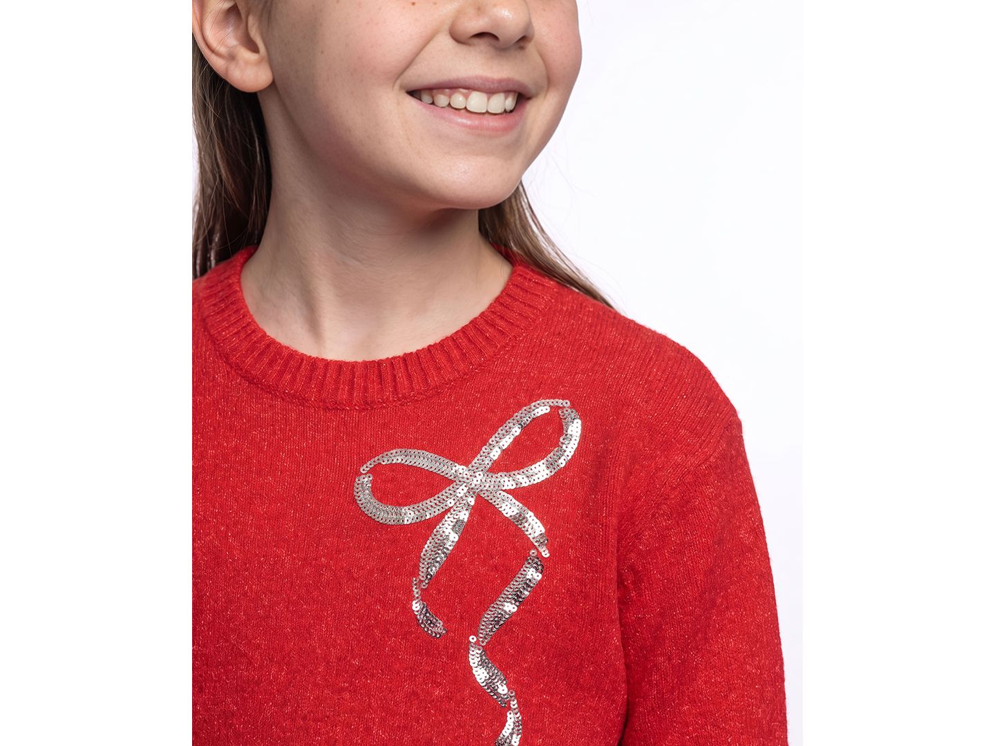 Свитер CeCe Long-Sleeve Crewneck Sequin-Bow для девочек, цвет: Тёмный красный — фото 4