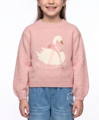 Girls' 7-16 Swan Intarsia Long-Sleeve Pullover Sweater