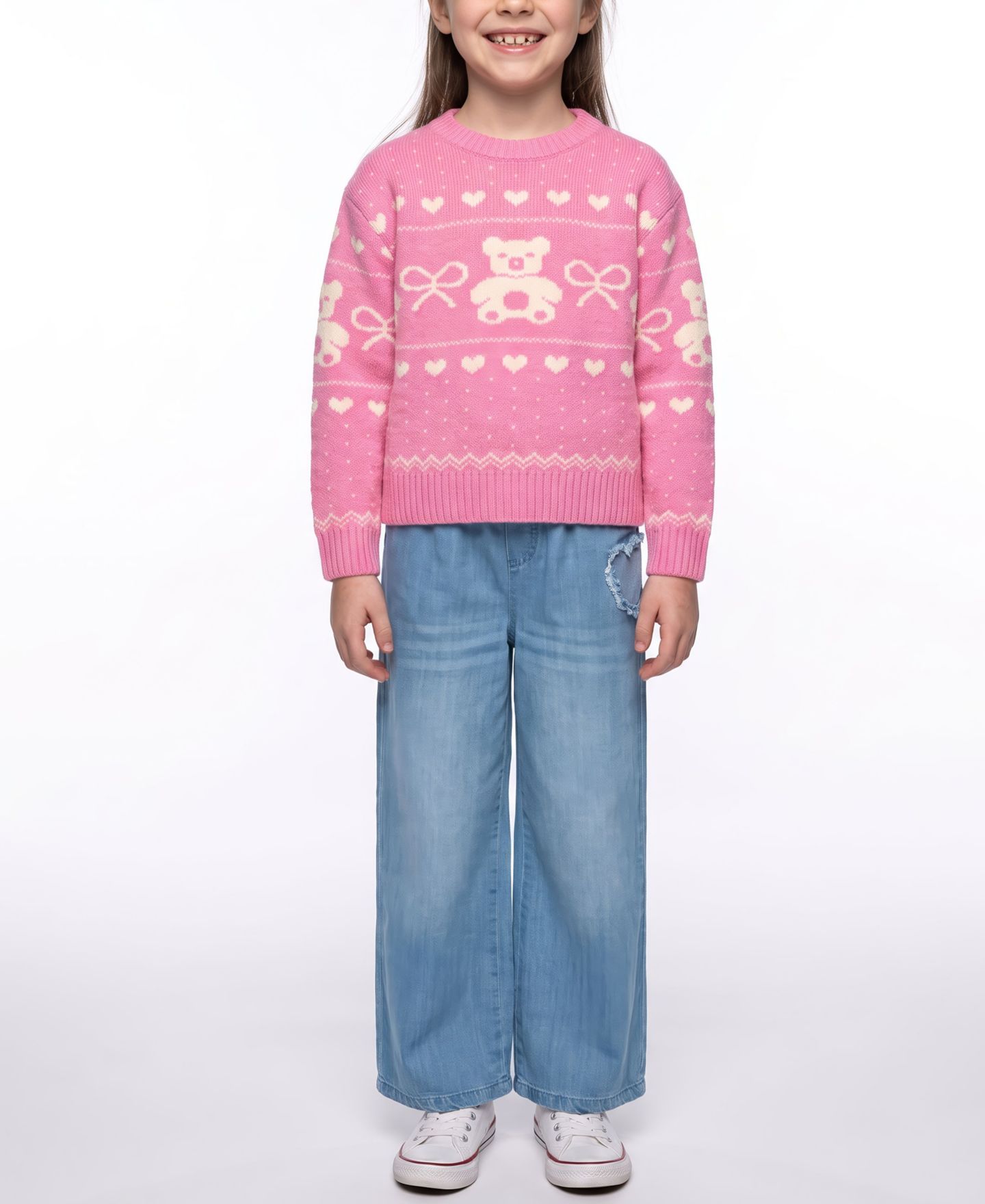Свитер CeCe Bear Fairisle Crewneck для девочек, цвет: Тёмный розовый — фото 2