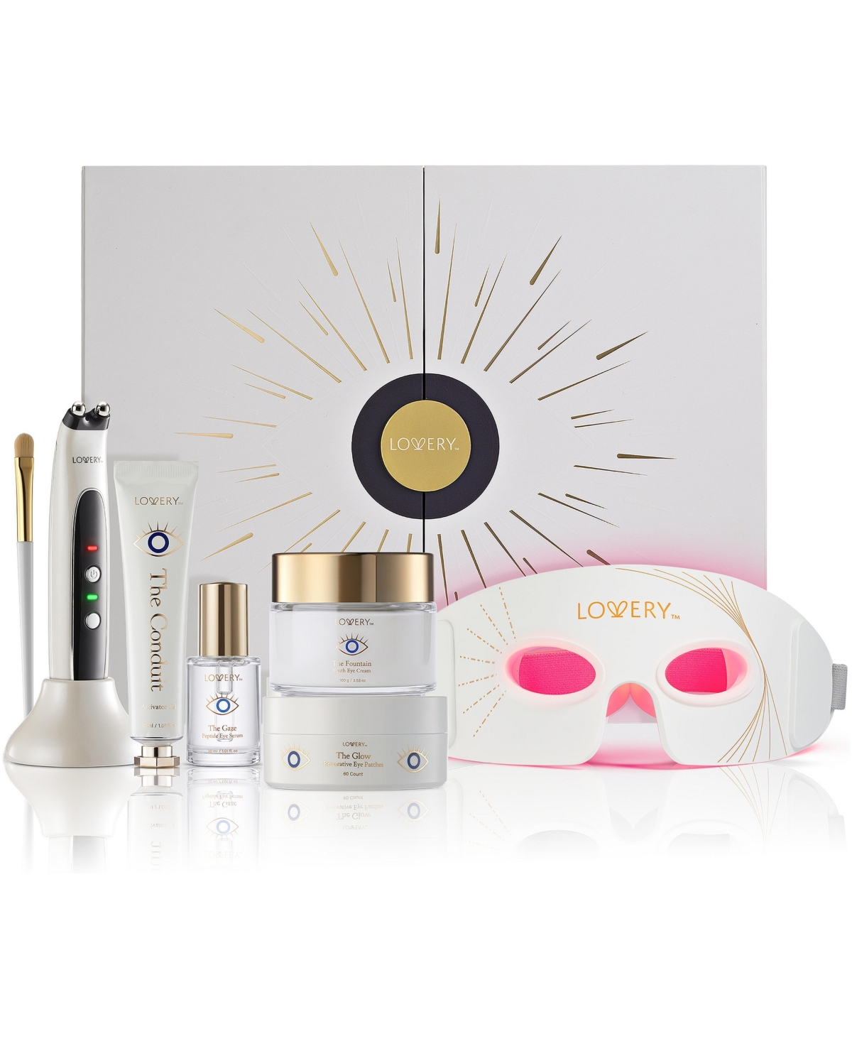 Lovery Eye Protection Ritual 8piece Luxury Eye Care Gift Set with Red Light Therapy Eye Mask - White, gold