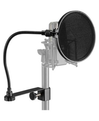 Dual-Layer Pop Filter with Gooseneck and Adjustable Knob [Compatible with Universal Microphones]