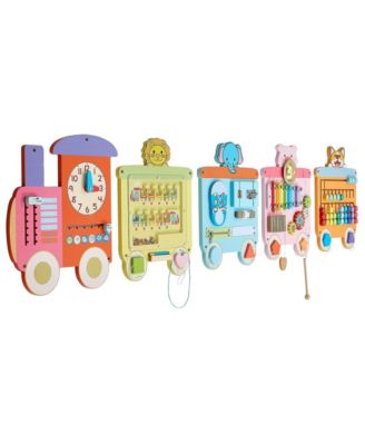 Wall-Mounted 18-in-1 Train-Themed Sensory Activity Board, Ages 3+