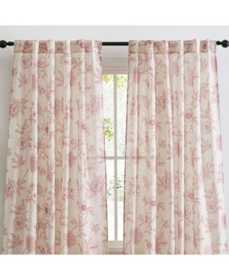 Brookville Linen Floral Print Patterned Curtains - Back Tab Pocket Window Flower Curtains Drapery Panels for Bedroom, Dining Room & Living Room, Set of 2