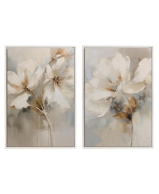 Sylvie Beaded Abstract Botanical Floral Linen Painting 1 and 2 Framed Canvas Art Set by The Creative Bunch Studio