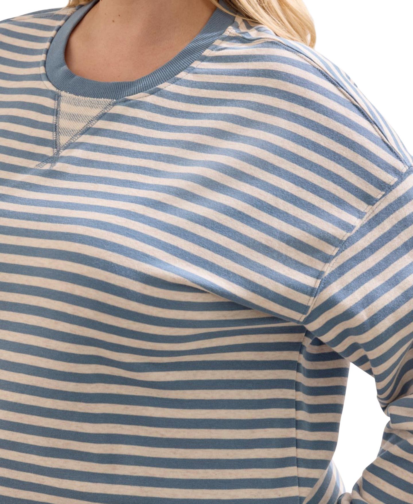 Женский топ TRIBAL Plus Size Striped Long-Sleeve Loose-Fit, цвет: Синий туманный — фото 2