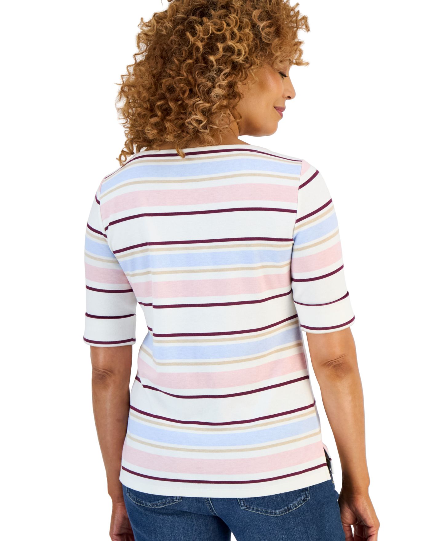 Женский топ Style & Co Printed Elbow Sleeve Boatneck, цвет: Синий — фото 5