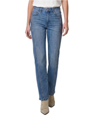 Petite Kennedy High-Waisted Studded Straight-Leg Jeans