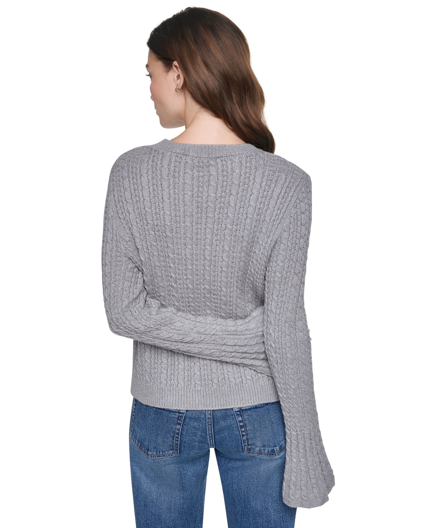 Женский свитер DKNY Jeans Cable-Knit Ruffled-Cuff Pullover, цвет: Чёрный — фото 8