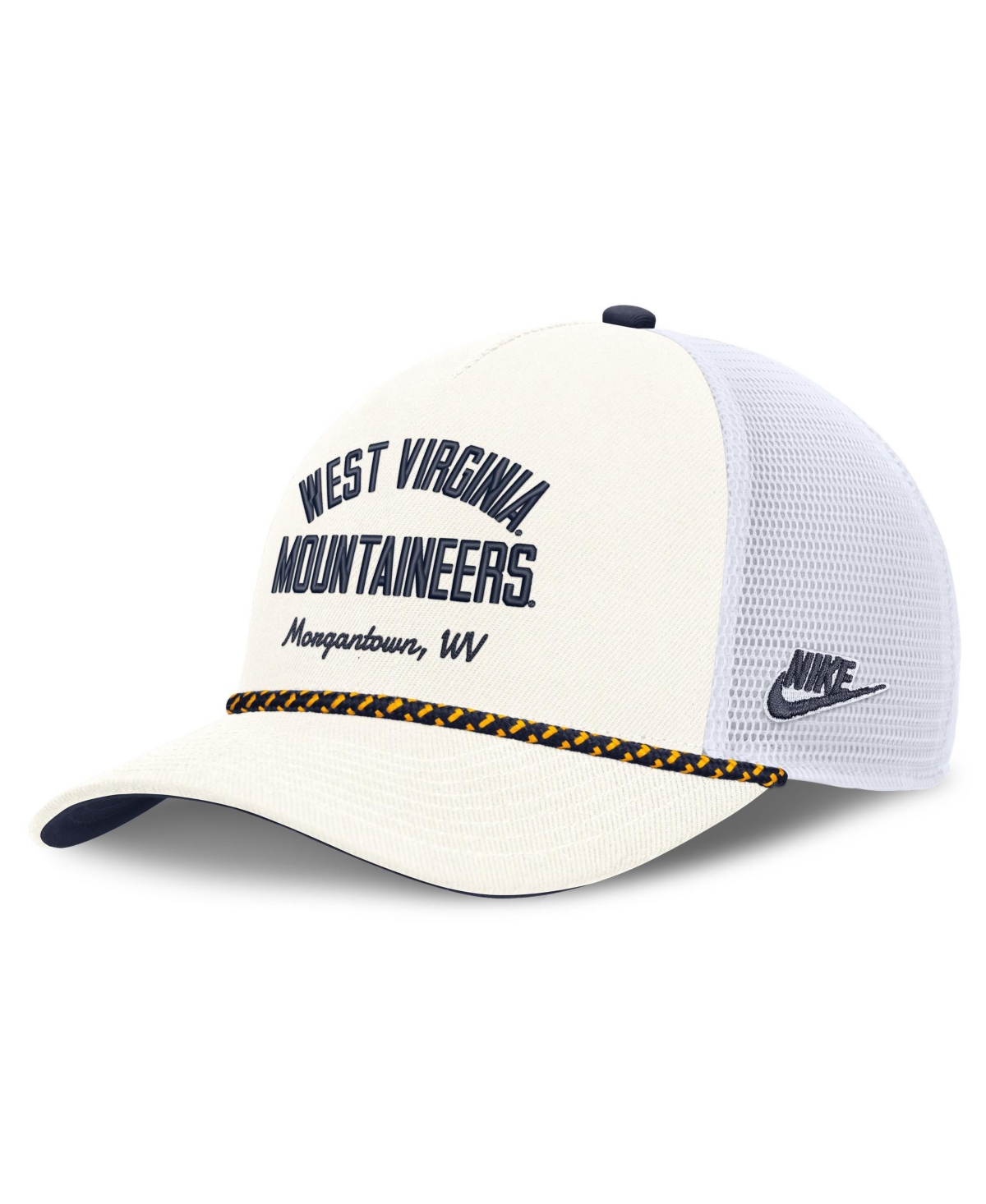 Nike Men's and Women's White West Virginia Mountaineers Mascot Rope Trucker Adjustable Hat - White, Navy