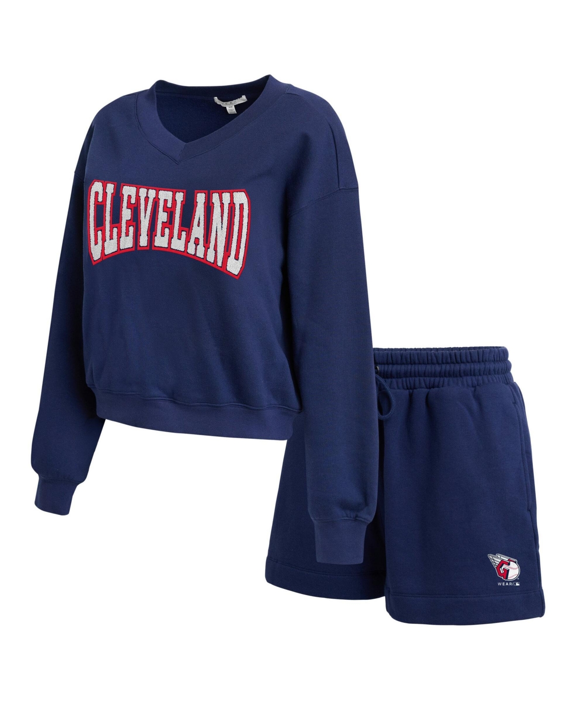 Wear by Erin Andrews Women's Navy Cleveland Guardians Fleece V-Neck Set - Navy