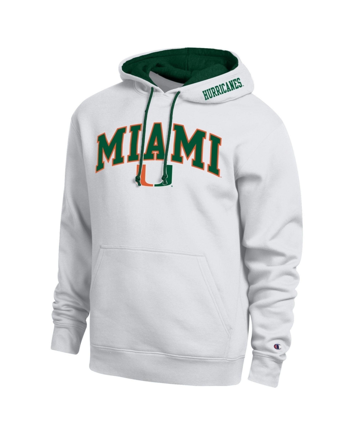 Champion Men's White Miami Hurricanes Arch Tackle Twill Hoodie - White