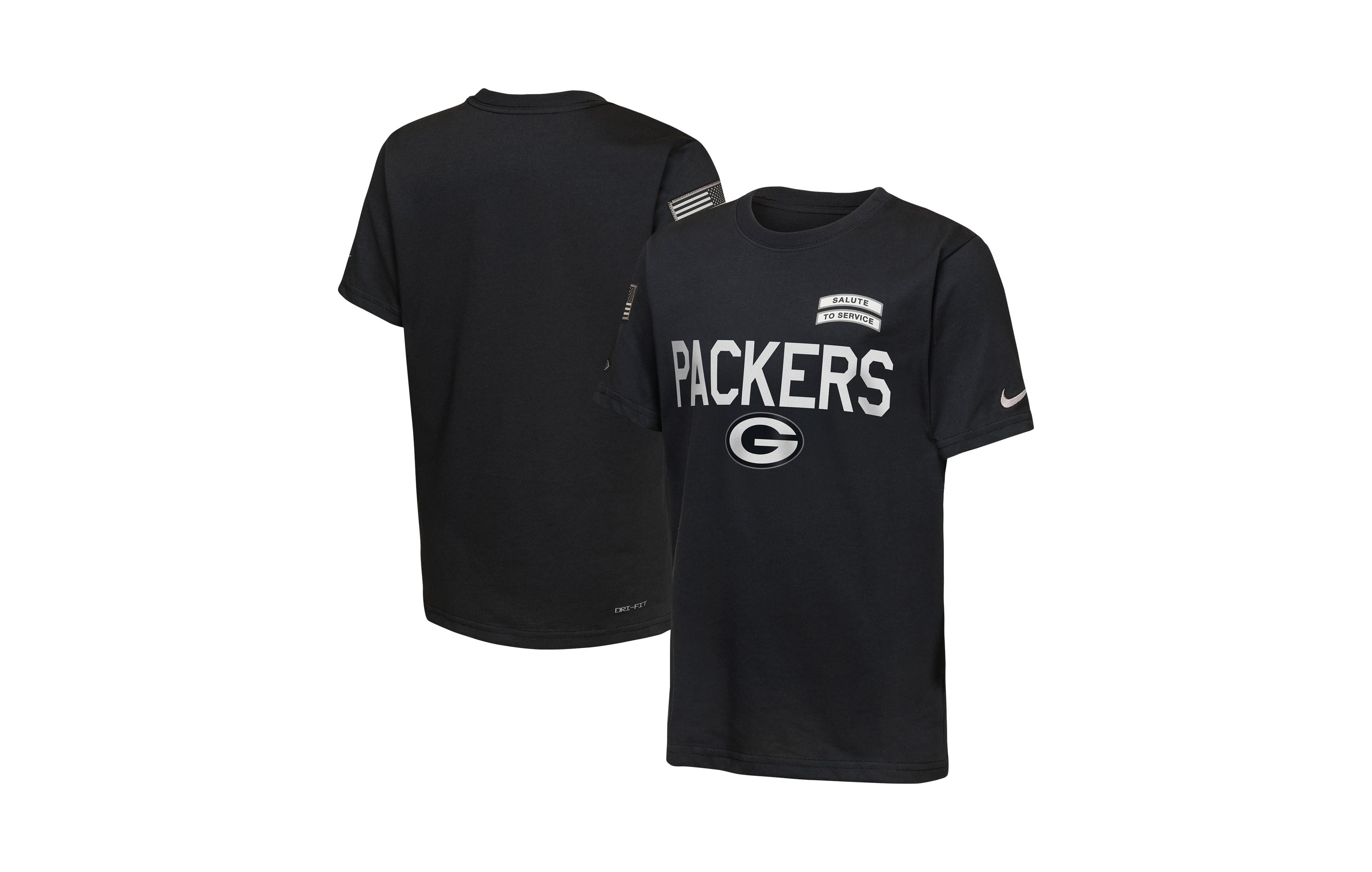 Nike Big Boys' and Girls' Black Green Bay Packers 2026 Salute to Service Sideline Dri-fit T-Shirt