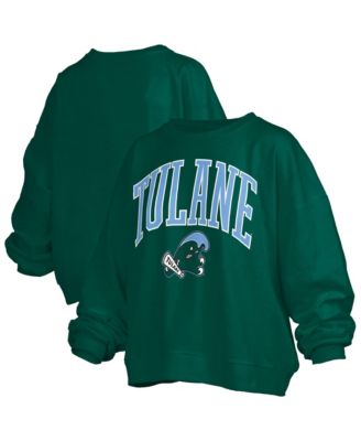 Women's Green Tulane Green Wave Oversized Janise Arch Over Logo Fleece Sweatshirt