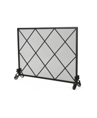 Contemporary Single Panel Fireplace Screen with Iron Frame and Diamond Mesh Design