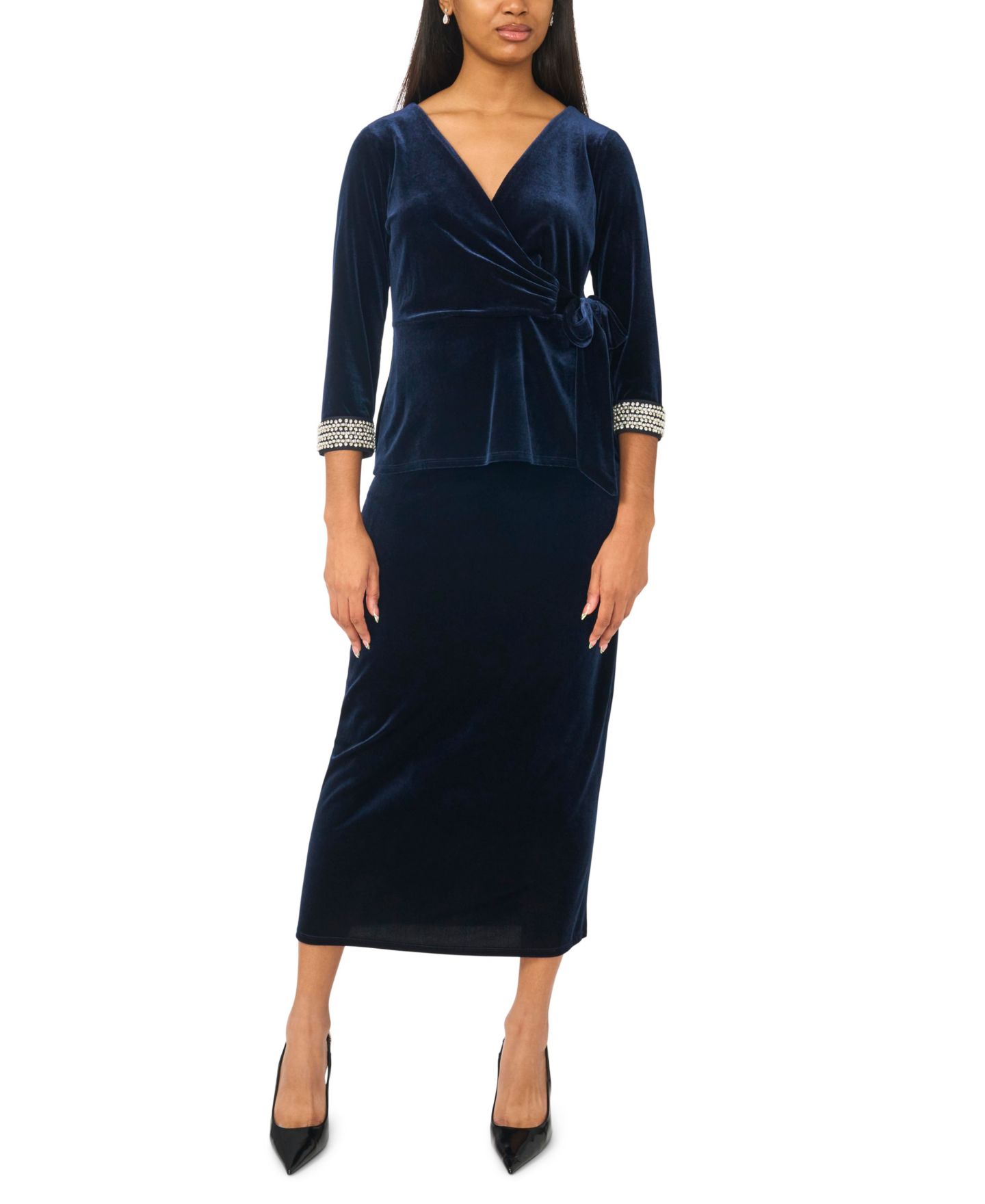 Женский топ MSK 3/4-Sleeve V-Neck Faux Wrap, цвет: Тёмно-синий — фото 2