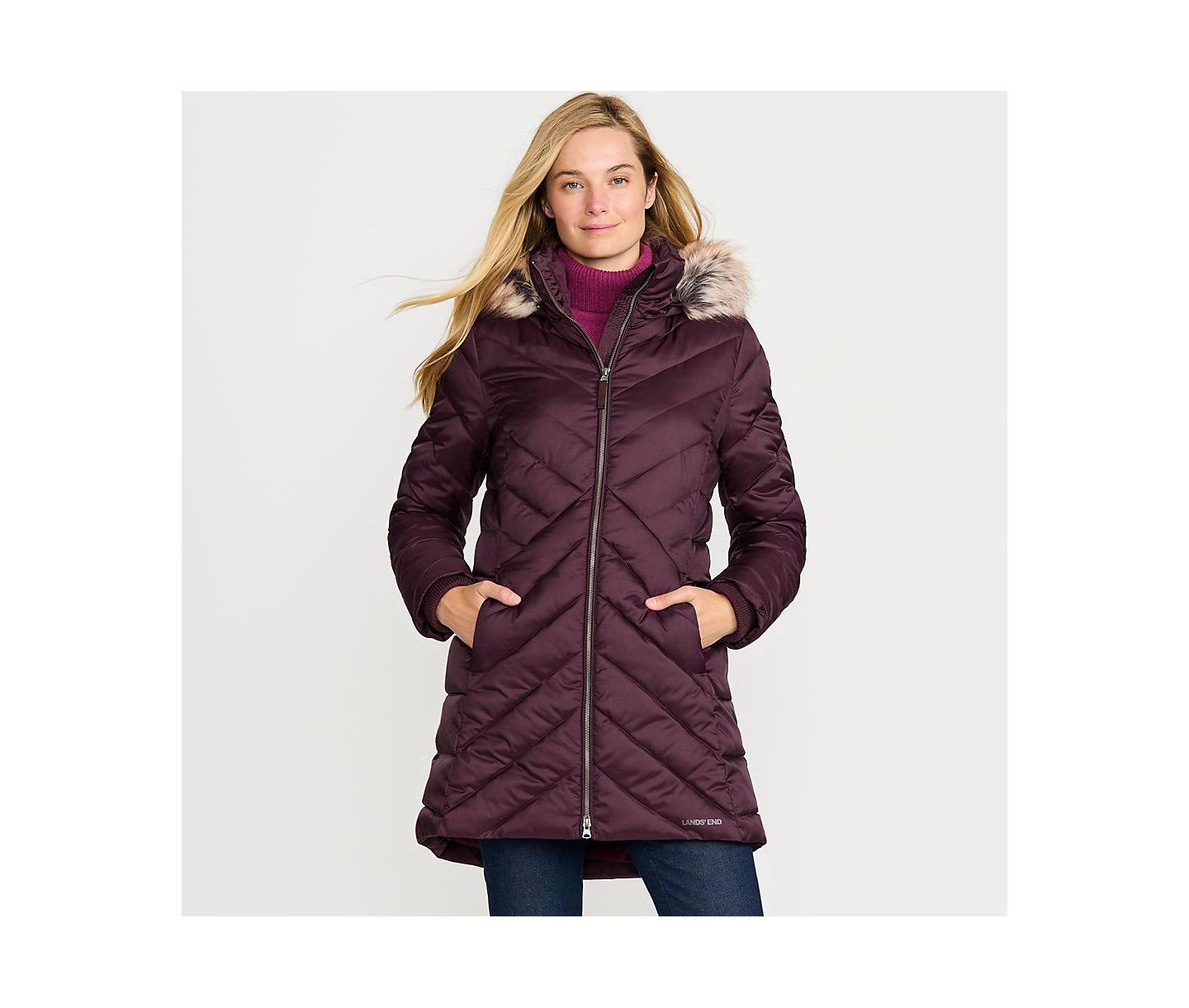 Женское пальто Lands' End FeatherFree Cozy Fleece Lined Winter, цвет: Зелёный — фото 4