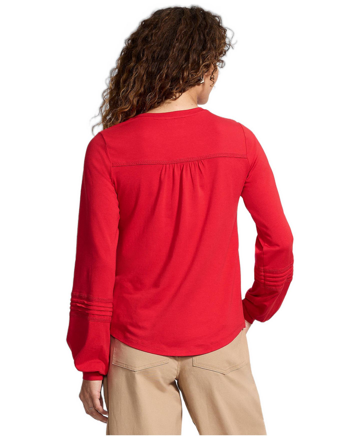 Женская блузка Lands' End Long-Sleeve Balloon-Sleeve Pintuck, цвет: Красный — фото 2