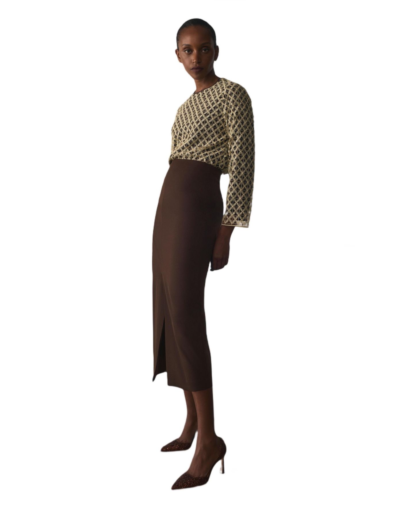 Женская блузка The Fold Meridian Sheer Long-Sleeve Lace, цвет: Золотой — фото 4