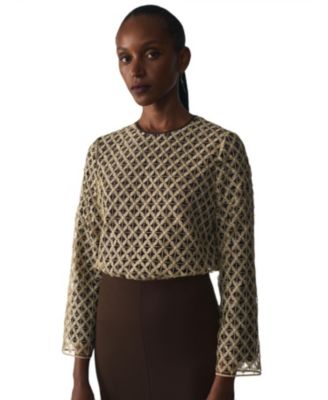 Women's Meridian Sheer Long-Sleeve Lace Blouse