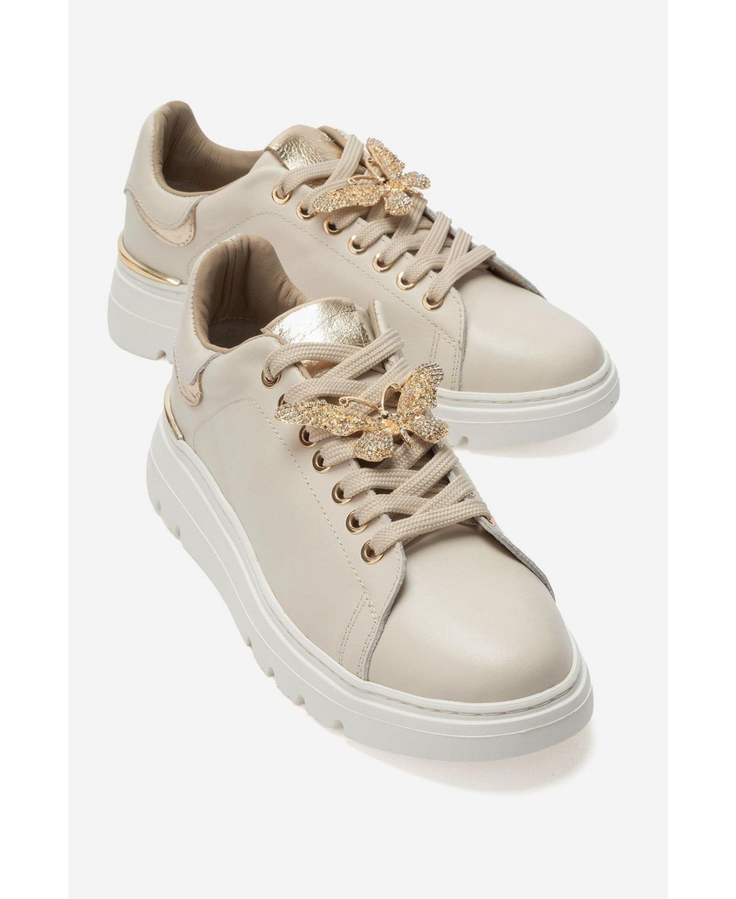 Женские кроссовки Forever & Always Shoes Jenny Leather Round-Toe Casual, цвет: Бежевый — фото 3