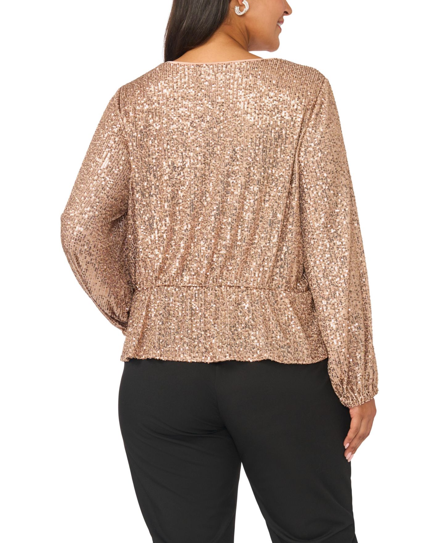 Женский топ Vince Camuto Plus Size Peplum Sequin V-Neck, цвет: Мокко латте — фото 4