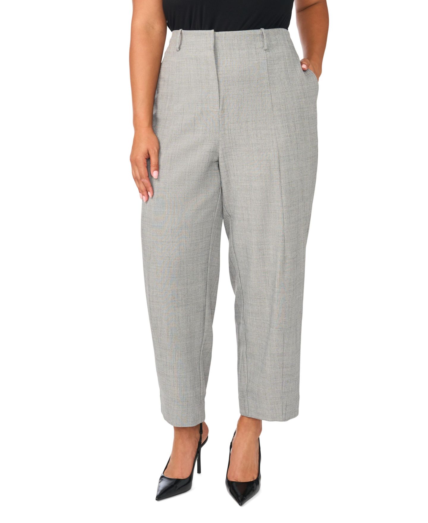 Женские брюки Vince Camuto Plus Size Balloon High-Waisted Straight-Leg, цвет: Серый меланжевый — фото 1