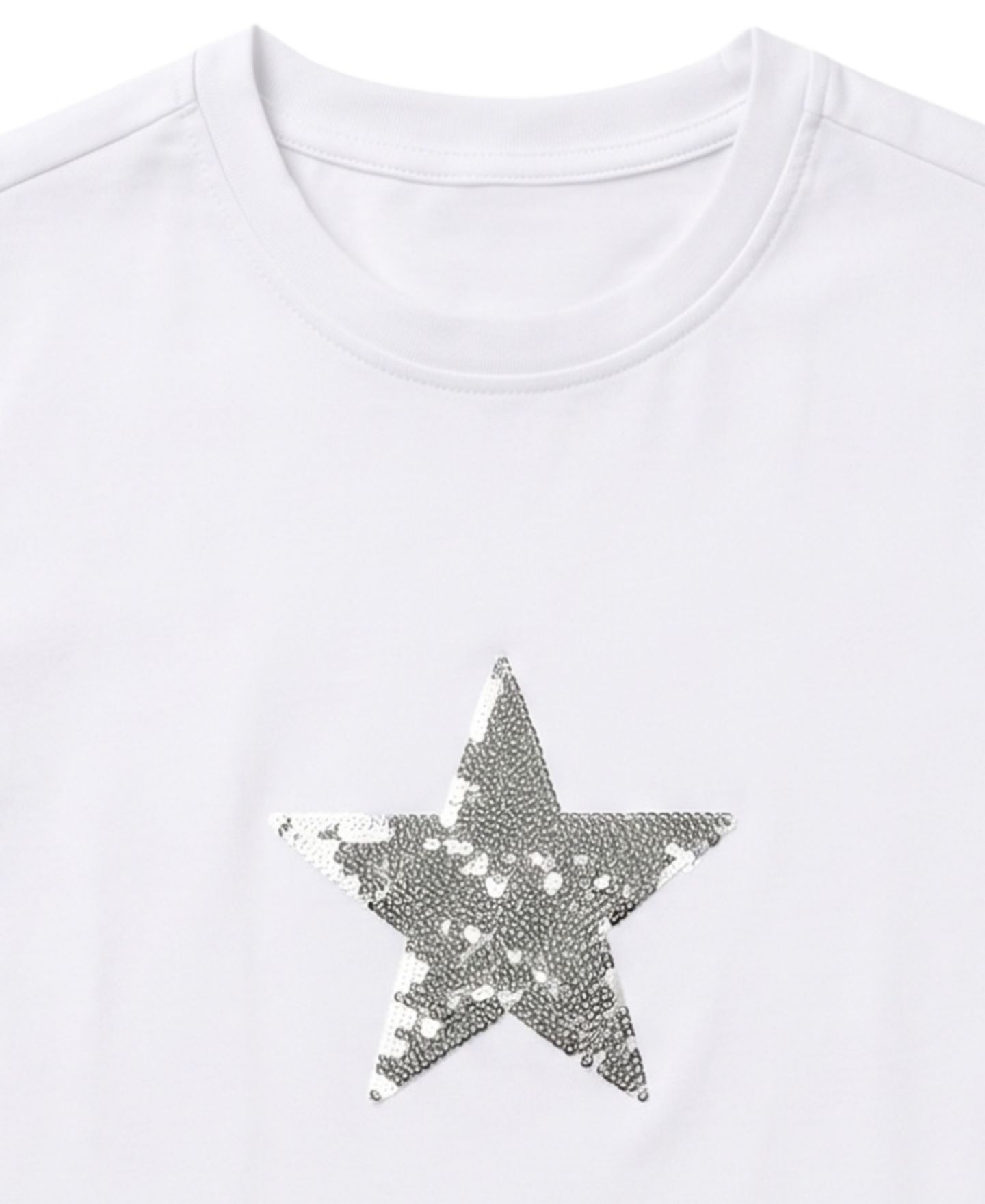 Футболка With Jules Sequin Star Cropped Short-Sleeve для девочек, цвет: Белый / Серебряный — фото 3