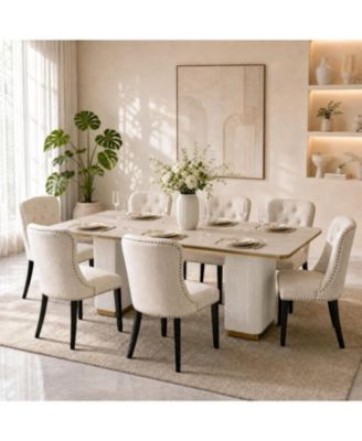 71" Travertine Sintered Stone Dining Table, Seats 4-8, Luxury Dinner Table