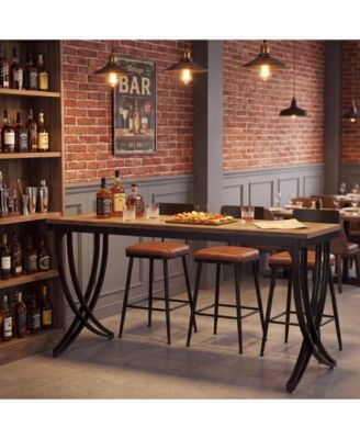 Wood Bar Table with Curved Metal Legs, 70.87-inch Pub Table