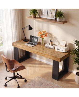 Wood Executive Desk, Large Office Computer Writing Table, Sturdy Business Desk