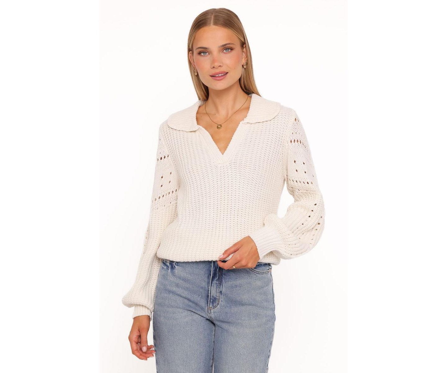 Женский свитер Petal and Pup Fitzgerald Pointelle Long-Sleeve Polo, цвет: Кремовый — фото 1