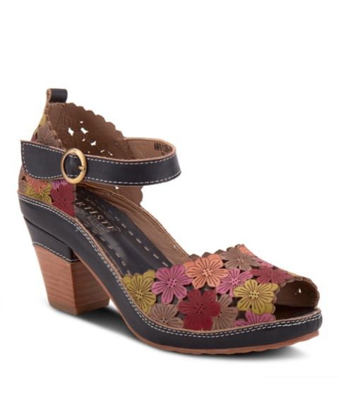 Женские сандалии L'Artiste Avnia Hand-Painted Peep-Toe Ankle-Strap, цвет: Чёрный разноцветный