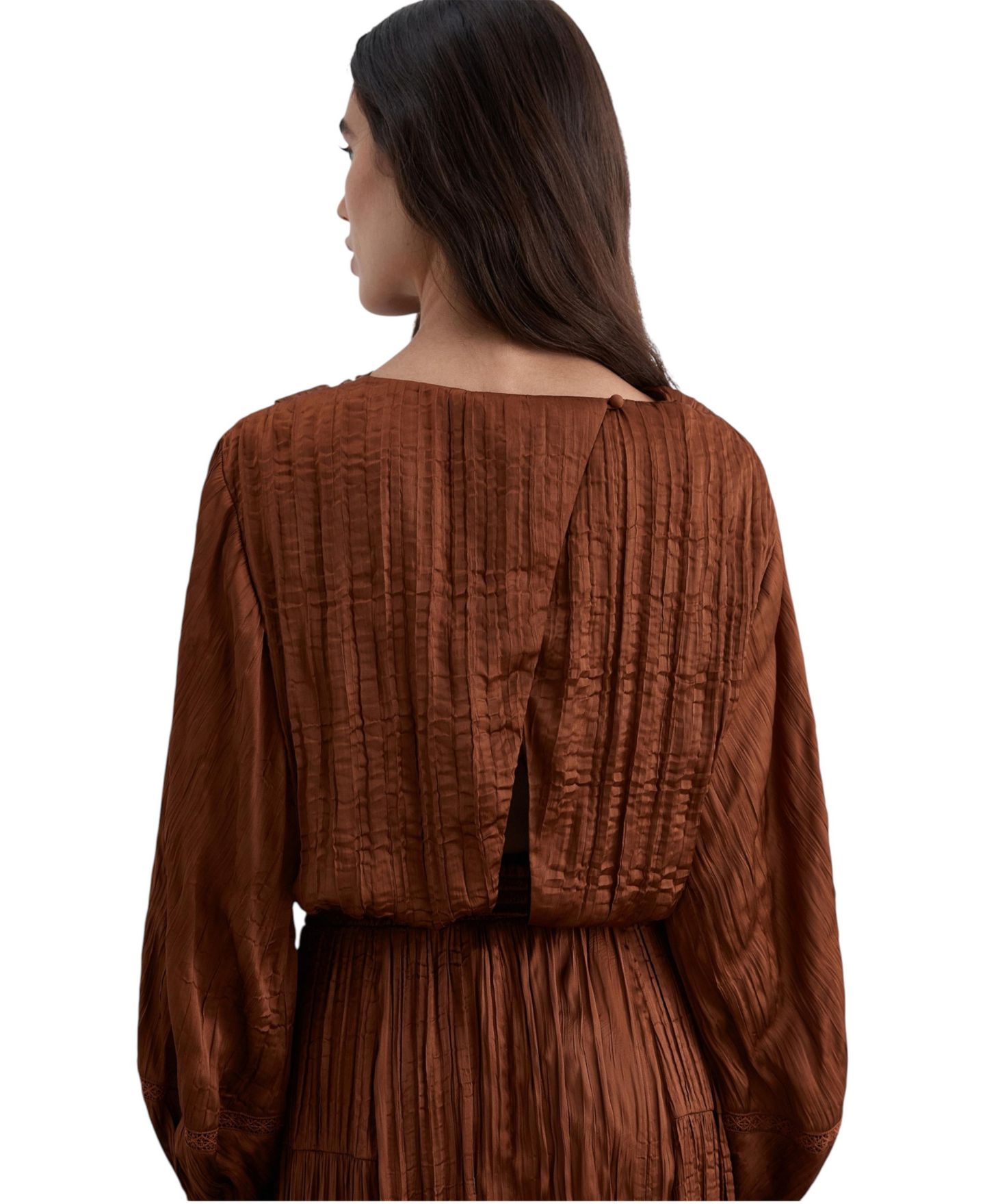 Женская блузка Scalpers Open-Back Textured Satin Long-Sleeve, цвет: Терракотовый — фото 3