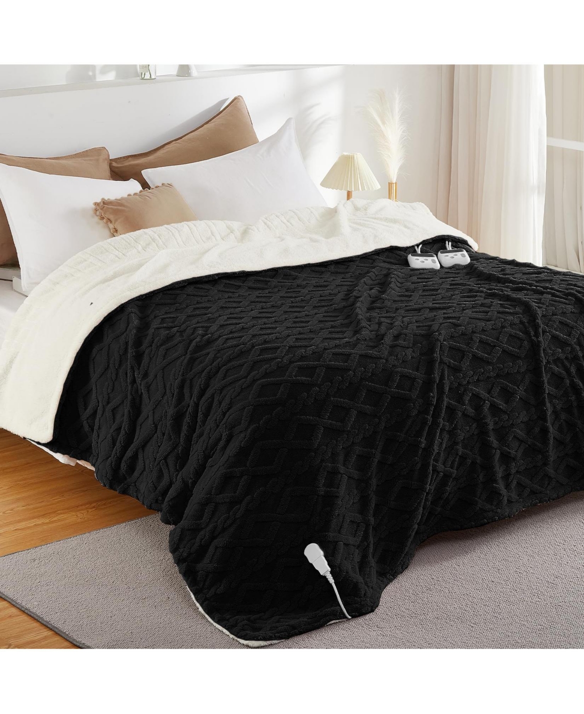 Maxsa California King Heated Blanket 94" x 100", Tufted Sherpa Electric Blanket, 10 Heat Levels, 1â10H Auto-Off, Etl Certified - Black